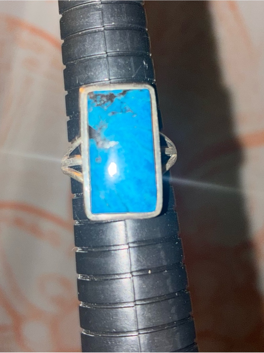 Sterling Silver Turquoise Rectangle Ring - Blue Turquoise - Picture 4 of 8